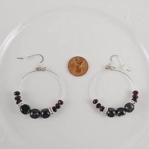 Alex and Ani Silver Eden Jet Beaded Earrings NWOT